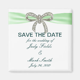Green Diamond Bow Wedding Save the Date Magnet