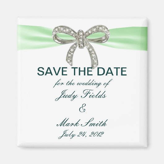 Green Diamond Bow Wedding Save the Date Magnet (Voorkant)