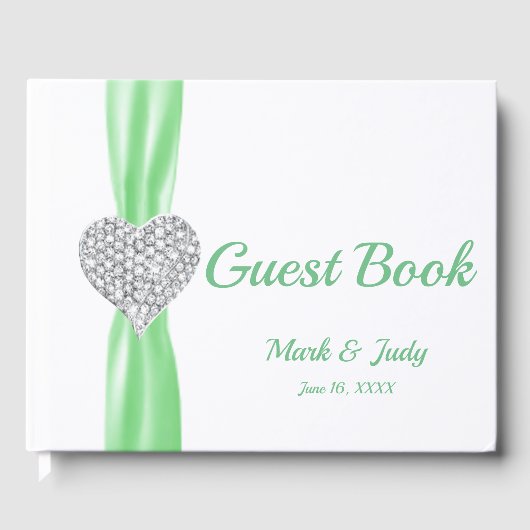 Green Diamond Heart Wedding Guestbook Gastenboek (Voorkant)