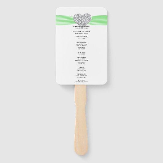 Green Diamond Heart Wedding Programme Handwaaier (Achterkant)