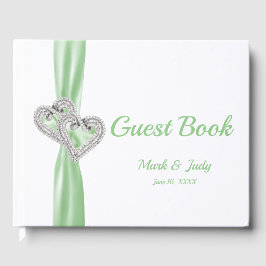 Green Diamond Hearts Wedding Guestbook Gastenboek