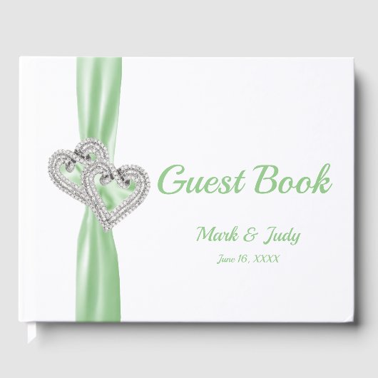 Green Diamond Hearts Wedding Guestbook Gastenboek (Voorkant)