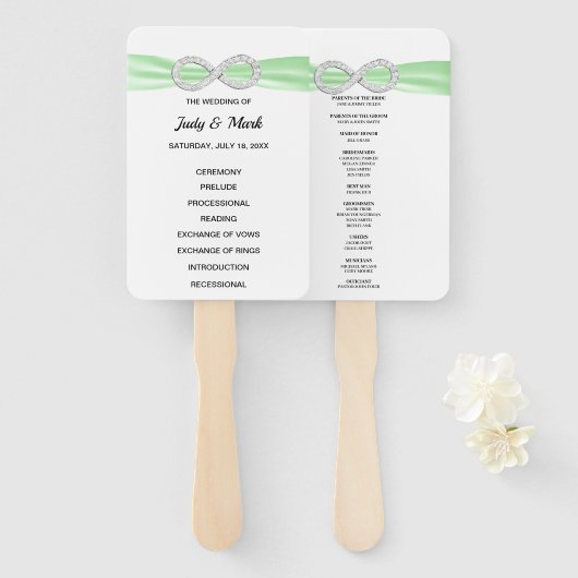 Green Diamond Infinity Wedding Program Fans Handwaaier (Voorkant en achterkant)