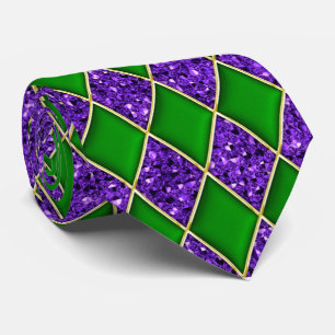Green Diamond Paars Sequin Pattern Mardi Gras Stro Stropdas