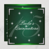 Green Diamond Sparkles Quinceañera uitnodiging (Voorkant / Achterkant)