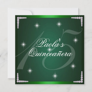 Green Diamond Sparkles Quinceañera Uitnodiging