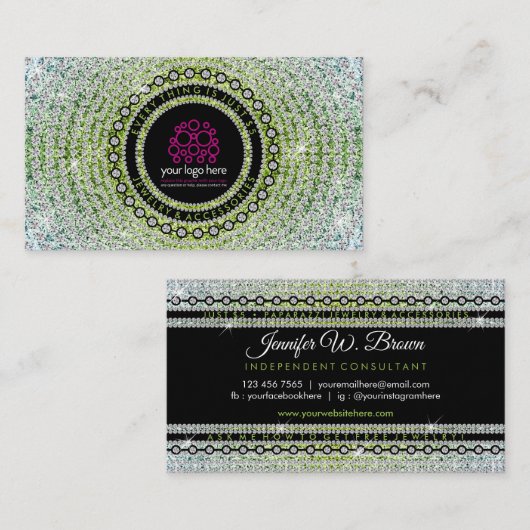 Green Diamonds Luxury Pattern Jewelry Visitekaartje (Voorkant / Achterkant)