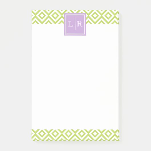Green Diamonds Pattern en Monogram Post-it® Notes (Voorkant)