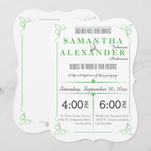 Green die Cut Bracket Art Deco Wedding Invite Kaart (Voorkant / Achterkant)