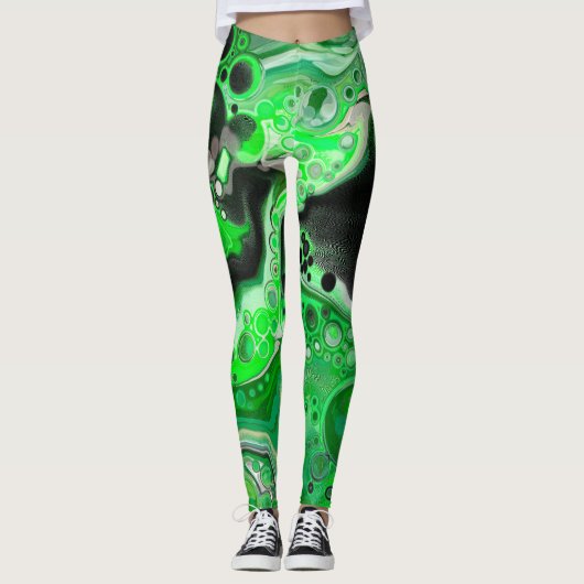 Green Digital Fluid Marmer Art Leggings (Voorkant)