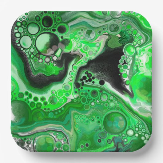 Green Digital Fluid Marmer Art Papieren Bordje (Voorkant)