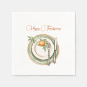 Green Dinner Bord met Oranje Happy Thanksgiving Servet (Voorkant)
