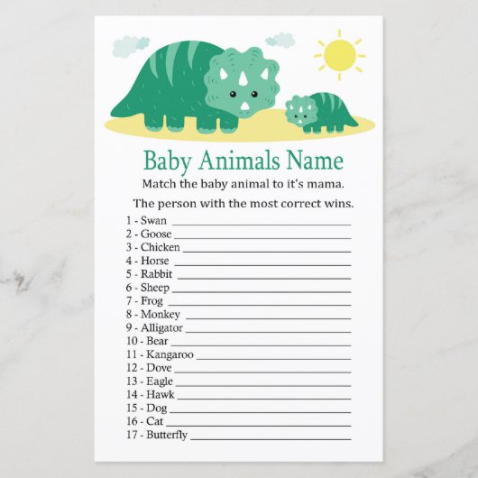Green Dino Baby Animals Name Game (Voorkant)