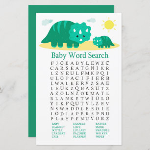 Green Dino Baby shower Word Search Game