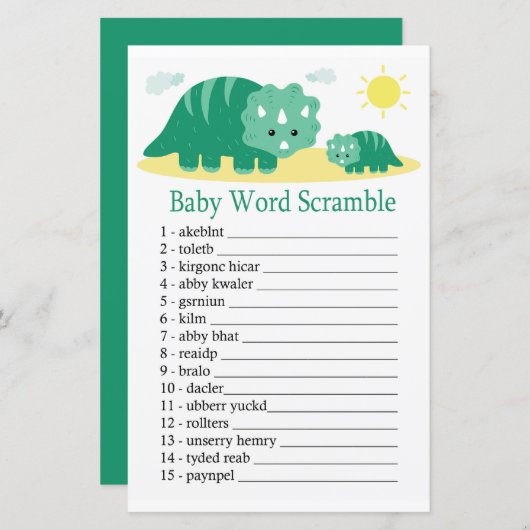Green Dino Baby word scramble game (Voorkant / Achterkant)