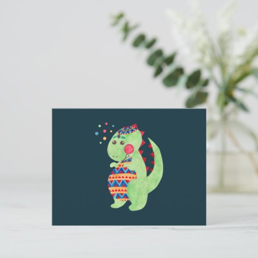 Green Dino Briefkaart (Staand voorkant)