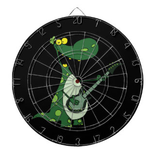 green dino holding guitar graphic dartbord