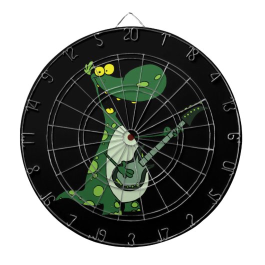 green dino holding guitar graphic dartbord (Voorkant)