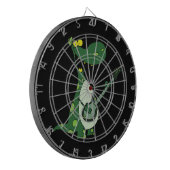 green dino holding guitar graphic dartbord (Voorkant Links)