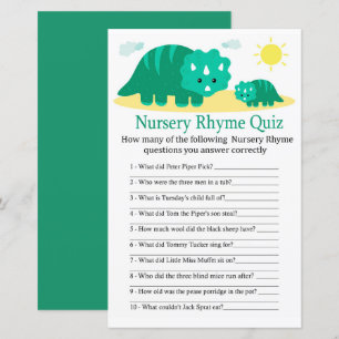 Green Dino Nursery Rhyme Quiz baby shower game