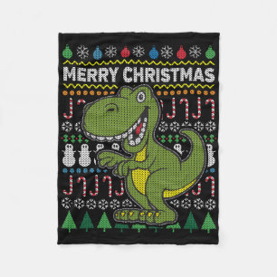 Green Dino Ugly KerstSweater Wildlife Series Fleece Deken