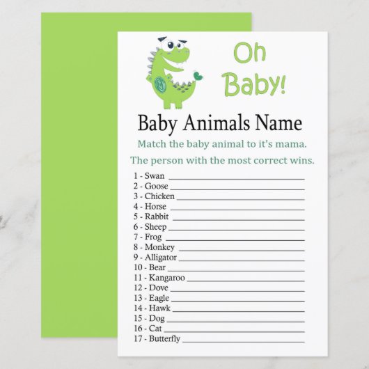 Green Dinosaur Baby Animals Name Game (Voorkant / Achterkant)