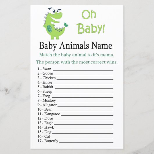 Green Dinosaur Baby Animals Name Game (Voorkant)
