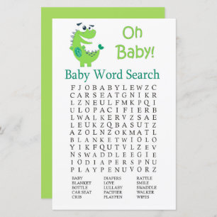 Green Dinosaur Baby shower Word Search Game