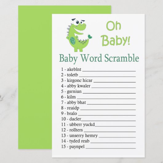 Green Dinosaur Baby word scramble game (Voorkant / Achterkant)