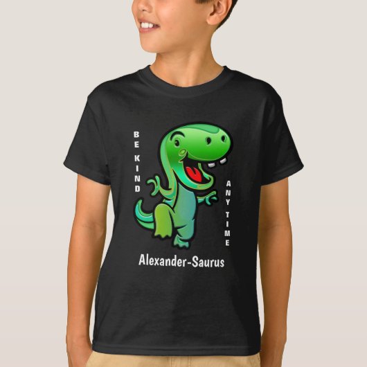 Green Dinosaur Be Kind Boy Girl personaliseren T-shirt (Voorkant)