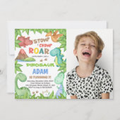Green Dinosaur Birthday Invitations met foto Kaart (Voorkant)
