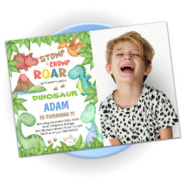 Green Dinosaur Birthday Invitations met foto Kaart