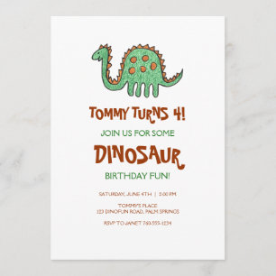 Green Dinosaur Birthday Party Kaart