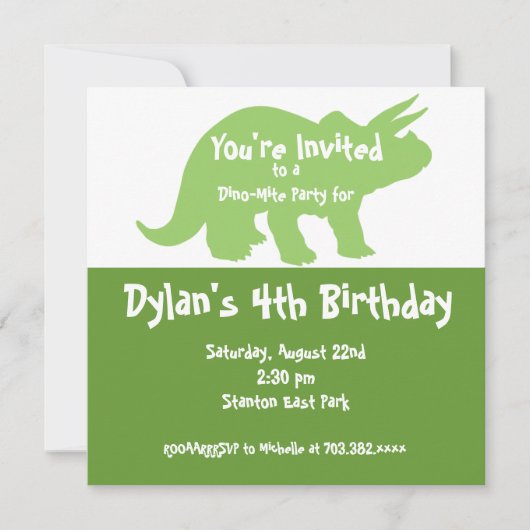 Green Dinosaur Birthday Party Kaart (Voorkant)