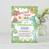 Green Dinosaur Birthday Uitnodiging (Staand voorkant)
