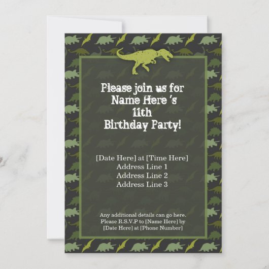 Green Dinosaur Birthday Uitnodiging (Voorkant)