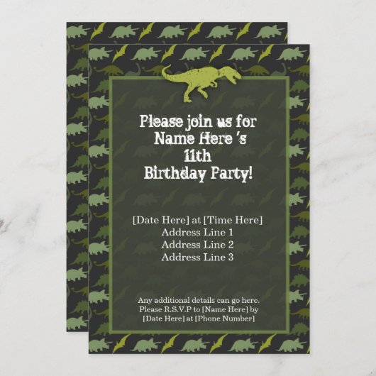 Green Dinosaur Birthday Uitnodiging (Voorkant / Achterkant)