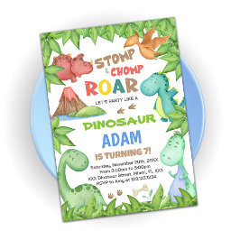 Green Dinosaur Birthday Uitnodiging