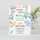 Green Dinosaur Birthday-uitnodigingen Kaart (Staand voorkant)