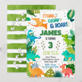 Green Dinosaur Boy Uitnodiging (Voorkant / Achterkant)