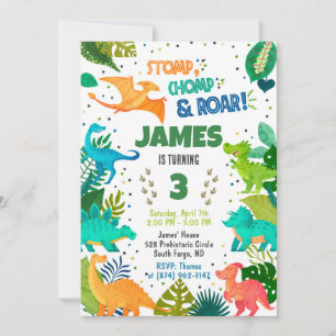 Green Dinosaur Boy Uitnodiging