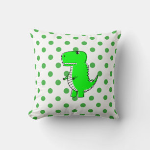 Green Dinosaur Green Polka Dots Kussen