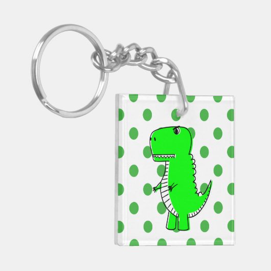 Green Dinosaur Green Polka Dots Sleutelhanger (Voorkant Links)