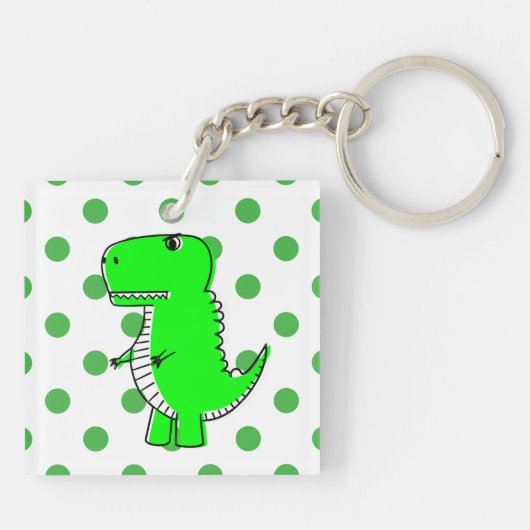 Green Dinosaur Green Polka Dots Sleutelhanger (Achterkant)