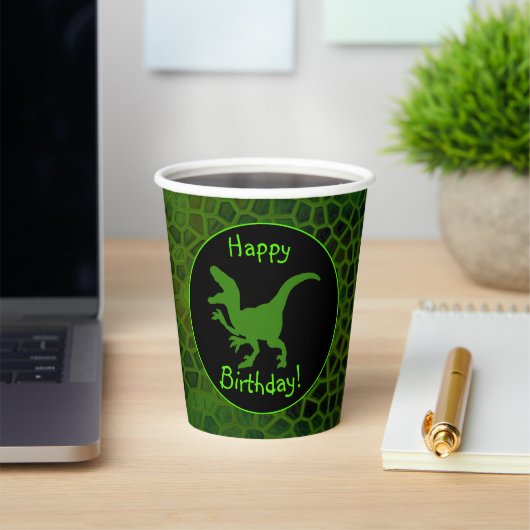 Green Dinosaur Hide Happy Birthday! Papieren Bekers (Insitu)