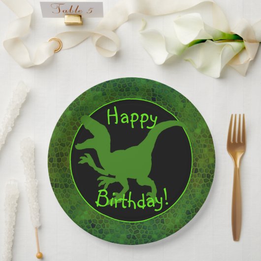 Green Dinosaur Hide Happy Birthday! Papieren Bordje (Huwelijk)