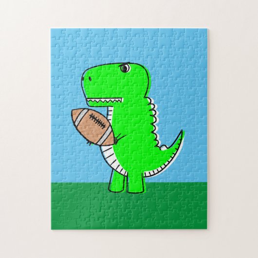 Green Dinosaur houdt van Football Legpuzzel (Verticaal)