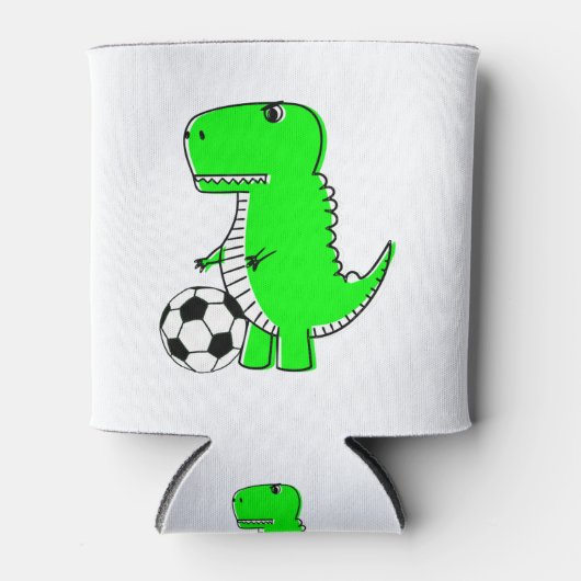 Green Dinosaur Loves Soccer Blikjeskoeler (Voorkant)