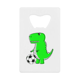 Green Dinosaur Loves Soccer Creditkaart Flessenopener