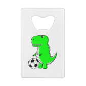 Green Dinosaur Loves Soccer Creditkaart Flessenopener (Achterkant)